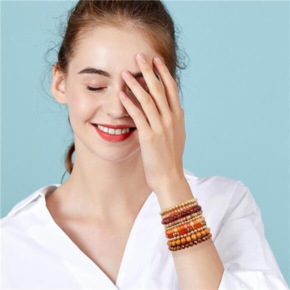 Surfer Heishi Clay Bead Bracelets for Women Bohemian Stackable Gold Brown multi - Picture 4 of 6